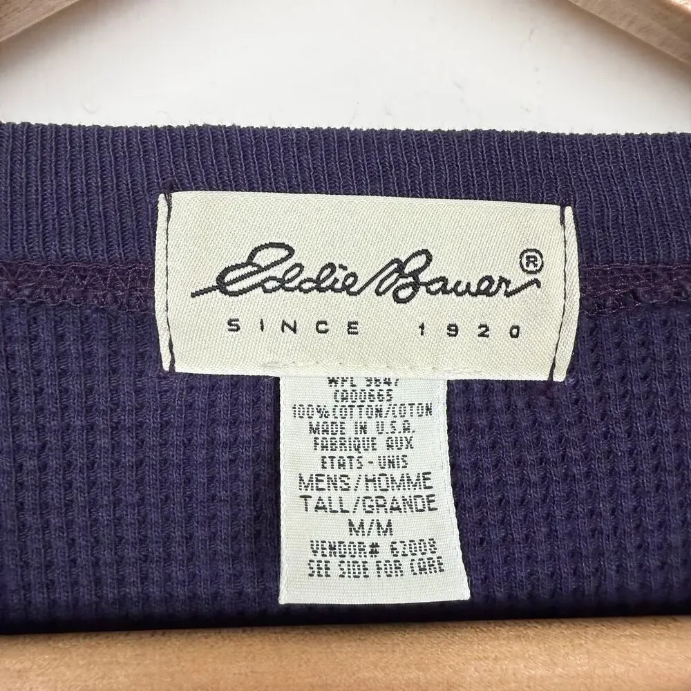 Eddie Bauer Henley Thermal Shirt 100% Cotton Purple M Tall Vintage 90s USA Made